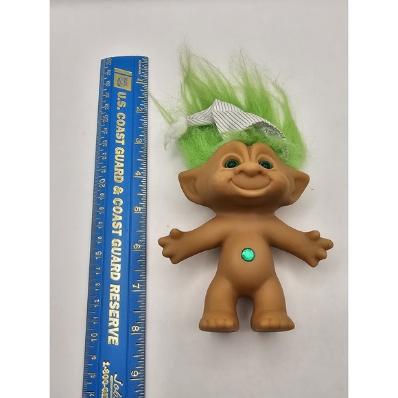 Vintage 4" Ace Novelty Troll Doll Green Hair Jewel Diamond Belly Nightcap - Picture 7 of 7